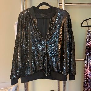 🖤Plus Size Black Sequin Bomber Jacket🖤